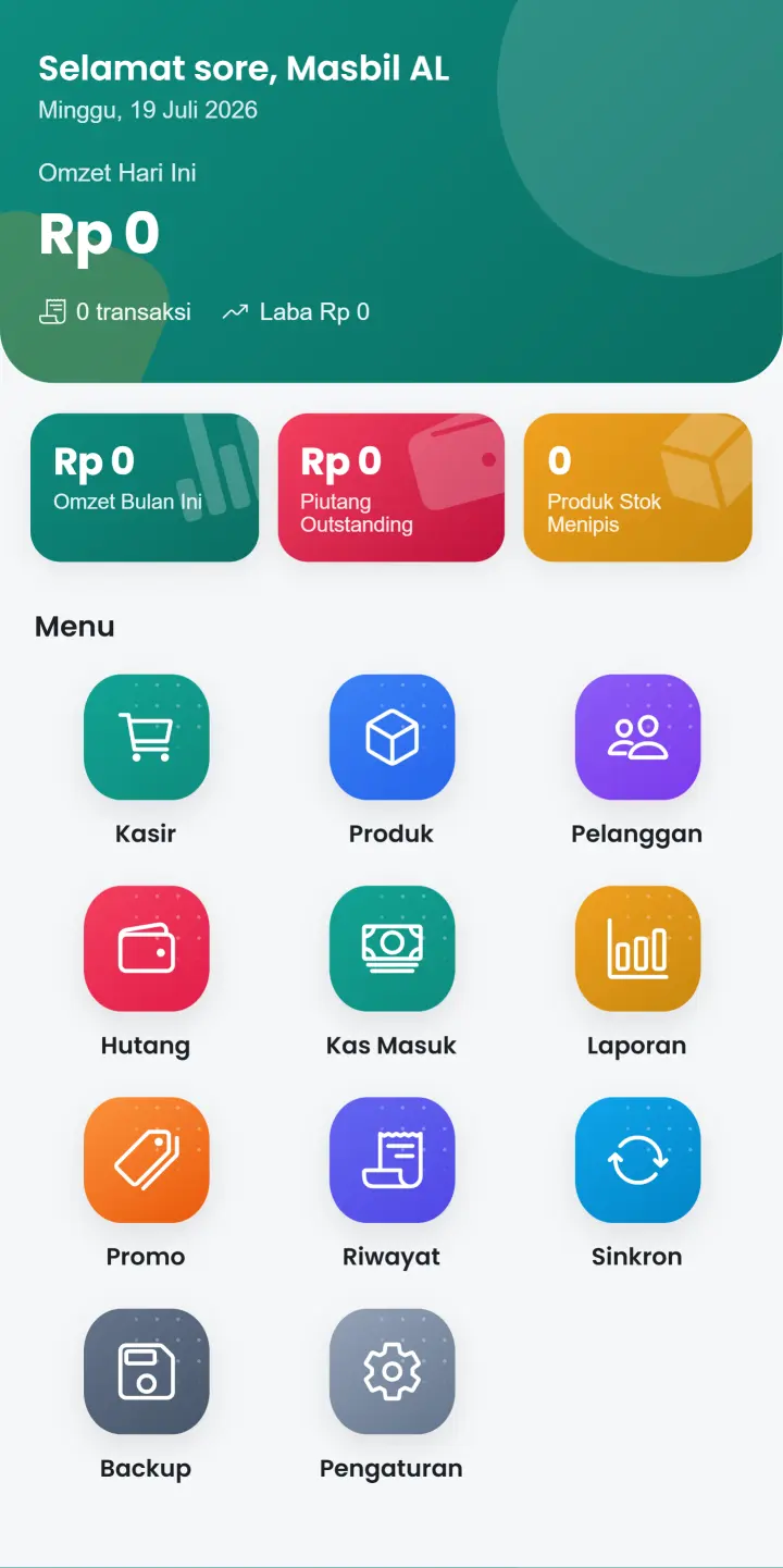 Dashboard aplikasi Kasir Saku